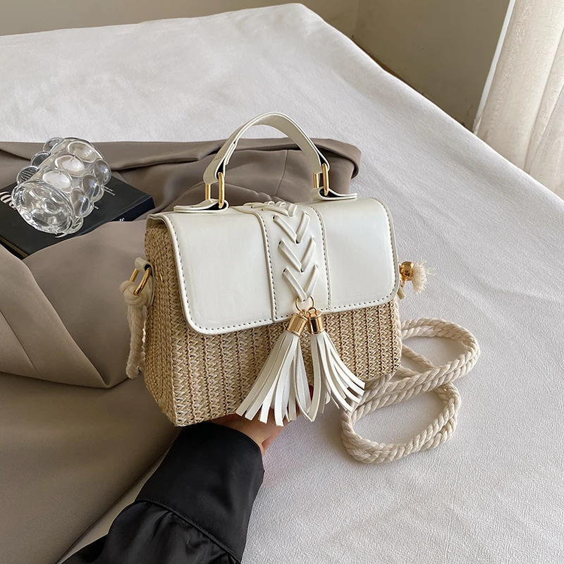 Strand Stroh Umhängetasche für Frauen neue Designer Boho Sommer tasche Pu Leder Handtasche und Geldbörse Reise Umhängetasche – Detail 27