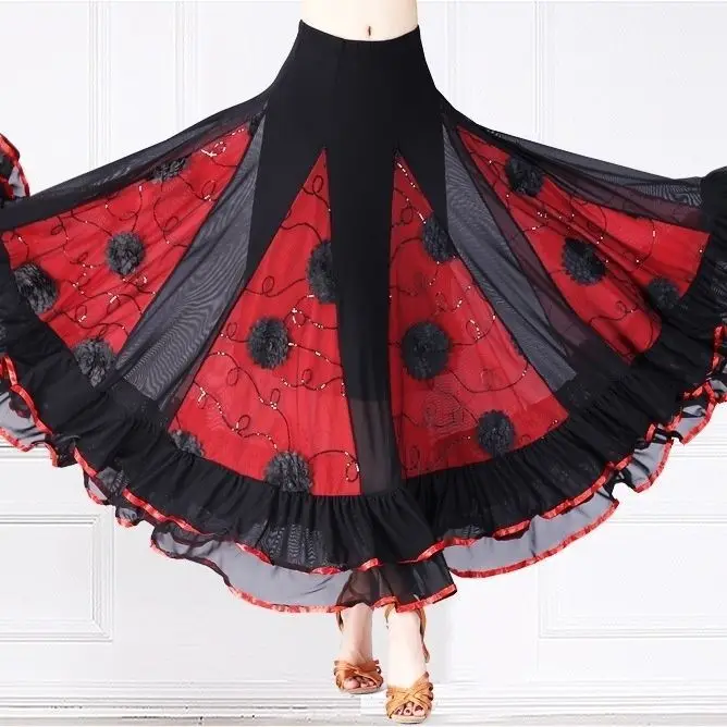 Sparkling Flower Square Dance Ballroom Dance Modern Dance Skirt Sagging Long Skirt High-end Dance Big Swing Skirt Half Skirt