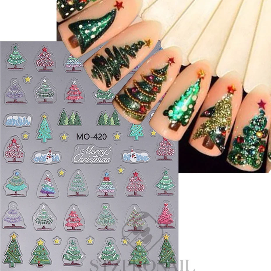 Natal adesivos de unhas 5d ouro branco elk floco de neve boneco de neve arco estrela árvore diy inverno natal decalque slider manicure arte decoração