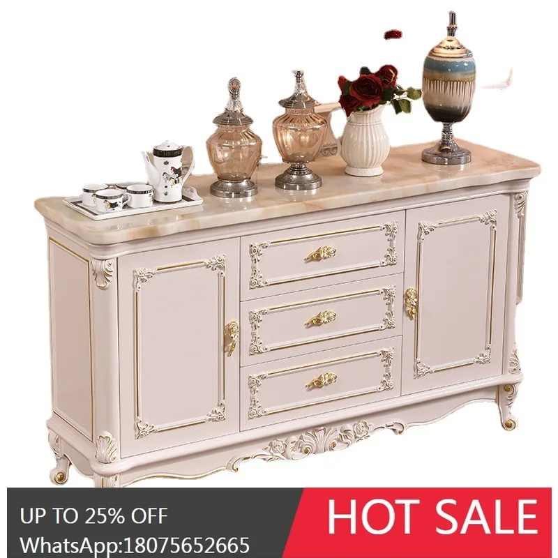 

HLZ European Style Marble Sideboard Cabinet Solid Wood Multifunctional Cupboard Living Room Storage Organizer Bowl Cabinet