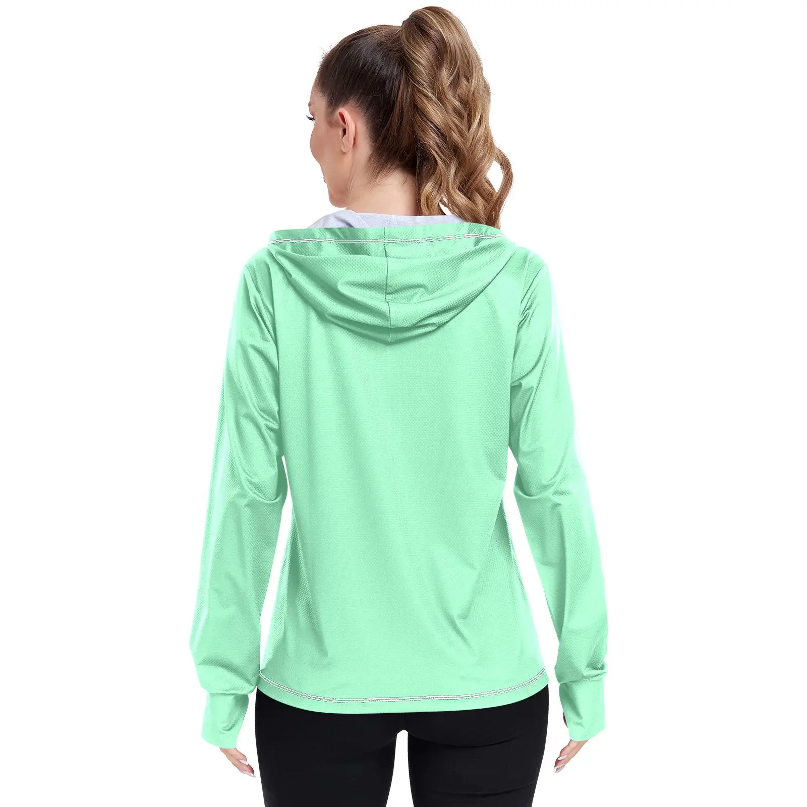 Sunscreen Hoodie Turquoise UPF Protection Tops Women Ice Silk Breathable Ultrathin Jacket Outdoor Quick Dry Fishing Running Coat