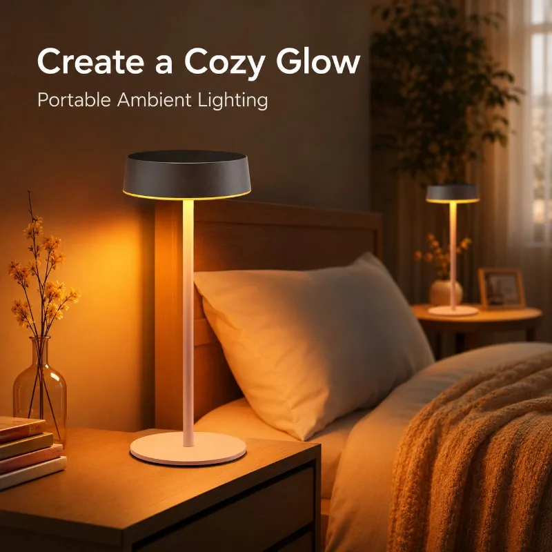 Portable Rechargeable LED Table Lamp Touch Sensor Cordless Metal Night Light for Bedroom Hotel Cafe Restaurant Bedside Decor