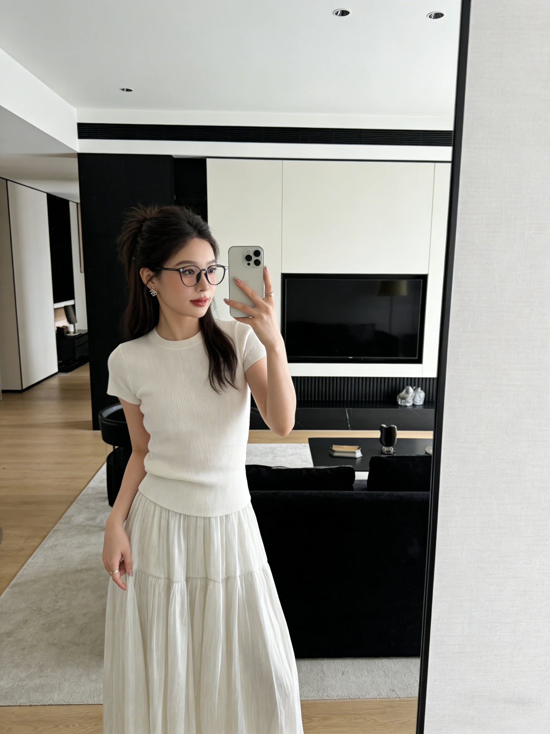 

Мягкая юбка-миди с высокой талией, приталенная, А-силуэт, из стеклянной марли, для ранней весны, в корейском стиле, для женщин