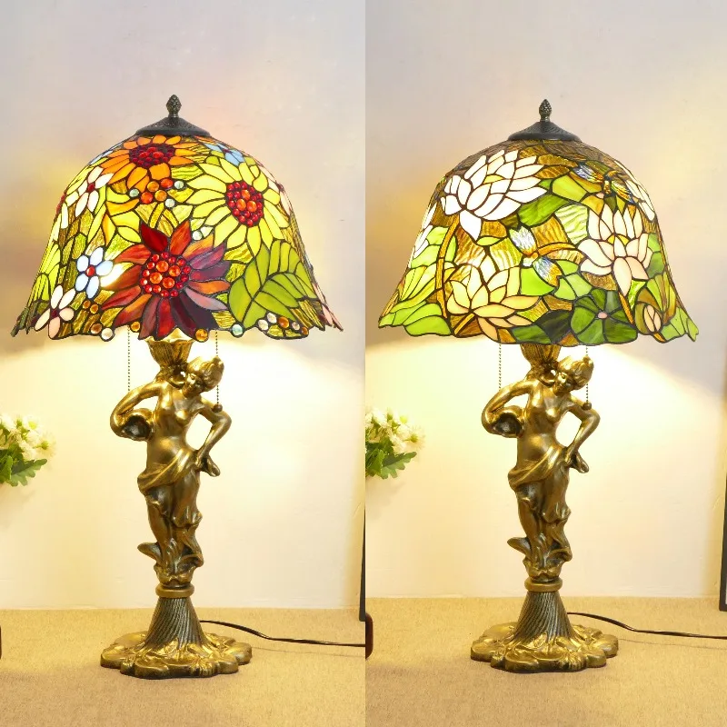 

16-Inch wide stained glass lampshade Bedroom bedside lamp, bar study, living room decorative desk lamp