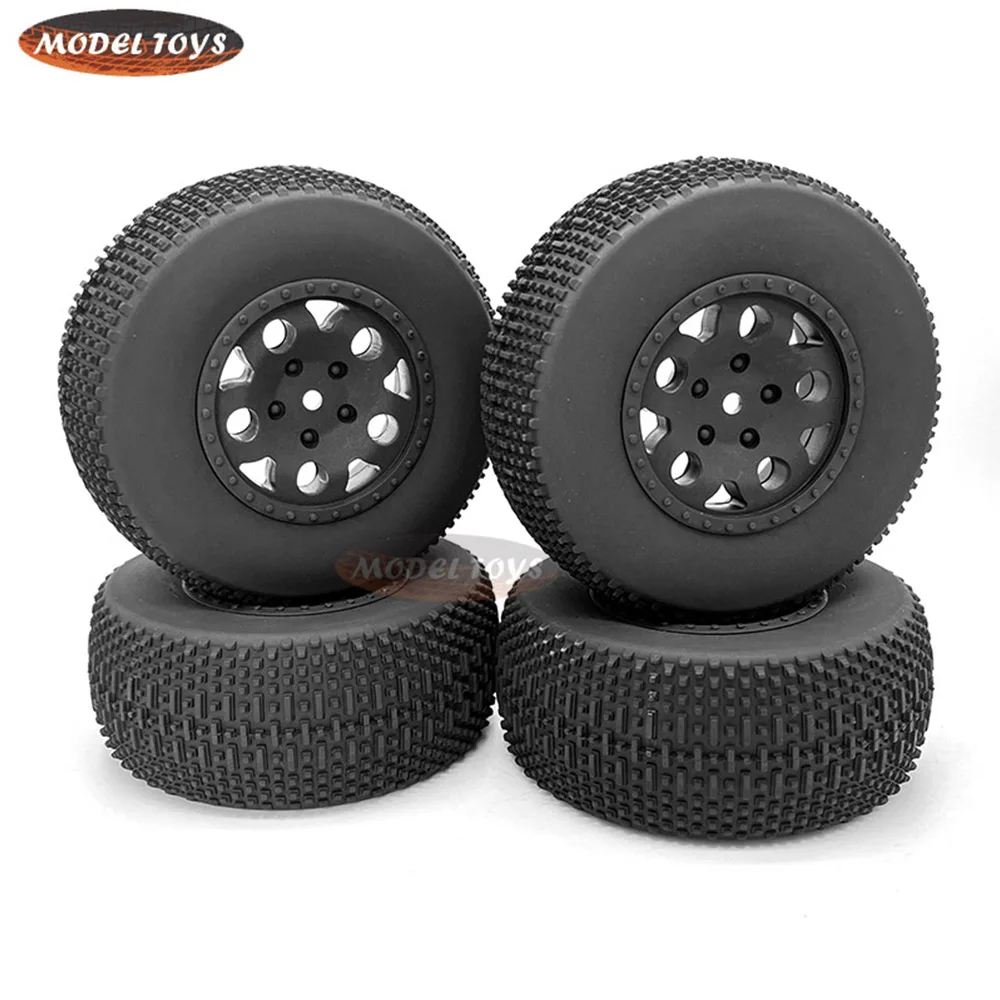 4PCS RC Short Course Truck 1/10 Tires & Plastic Wheels Rims OD110mm Rubber Tire Compatible with Tenacity Traxxas Slash HPI