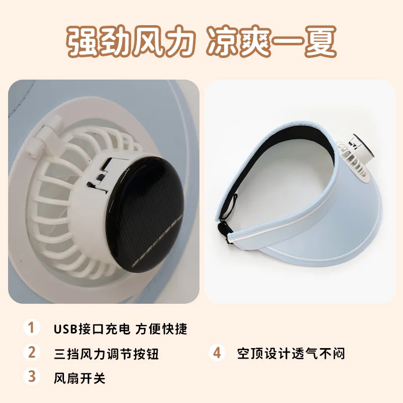 Summer new fan sun protection solar hat, sunshade empty roof rechargeable sun hat, outdoor sun hat, UV protection