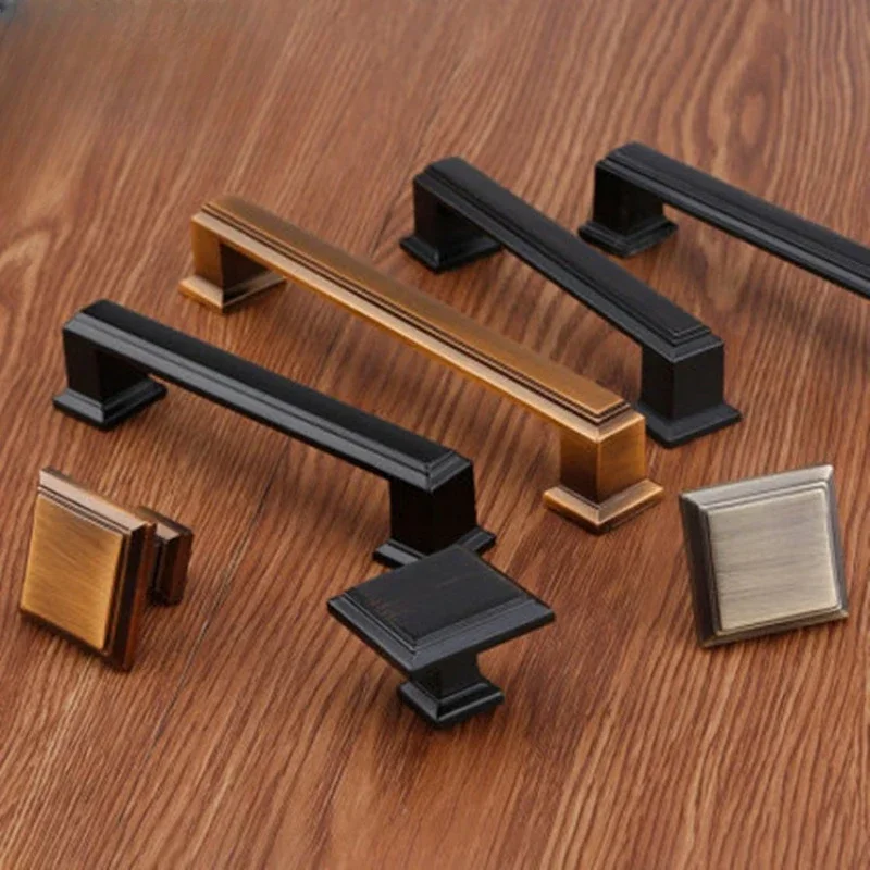 American Style Zinc Alloy Thick Solid Door Handle Drawer Pull Black Gold Wardrobe Cupboard Bedside Table Handle Cabinet Pulls