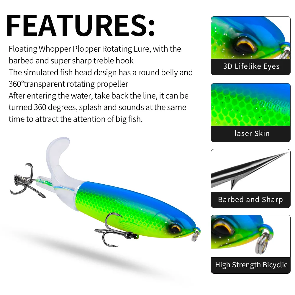 1PCS Popper Fishing Lure 13g/15g/35g Crankbaits Lures Artificial Bait for Fishing Rotating Tail Topwater Wobblers for Pike