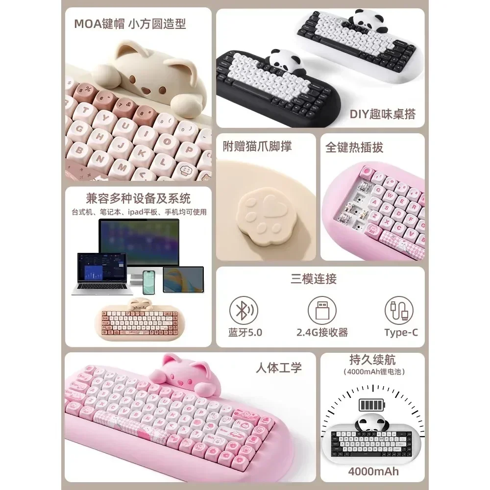 KEYNOVO C68 Cat Silicone Mechanical Keyboard Customized Tri-mode Wireless BT/2.4G/Wired Hot Swap 4000mAh for iPad Mac Cute Decor