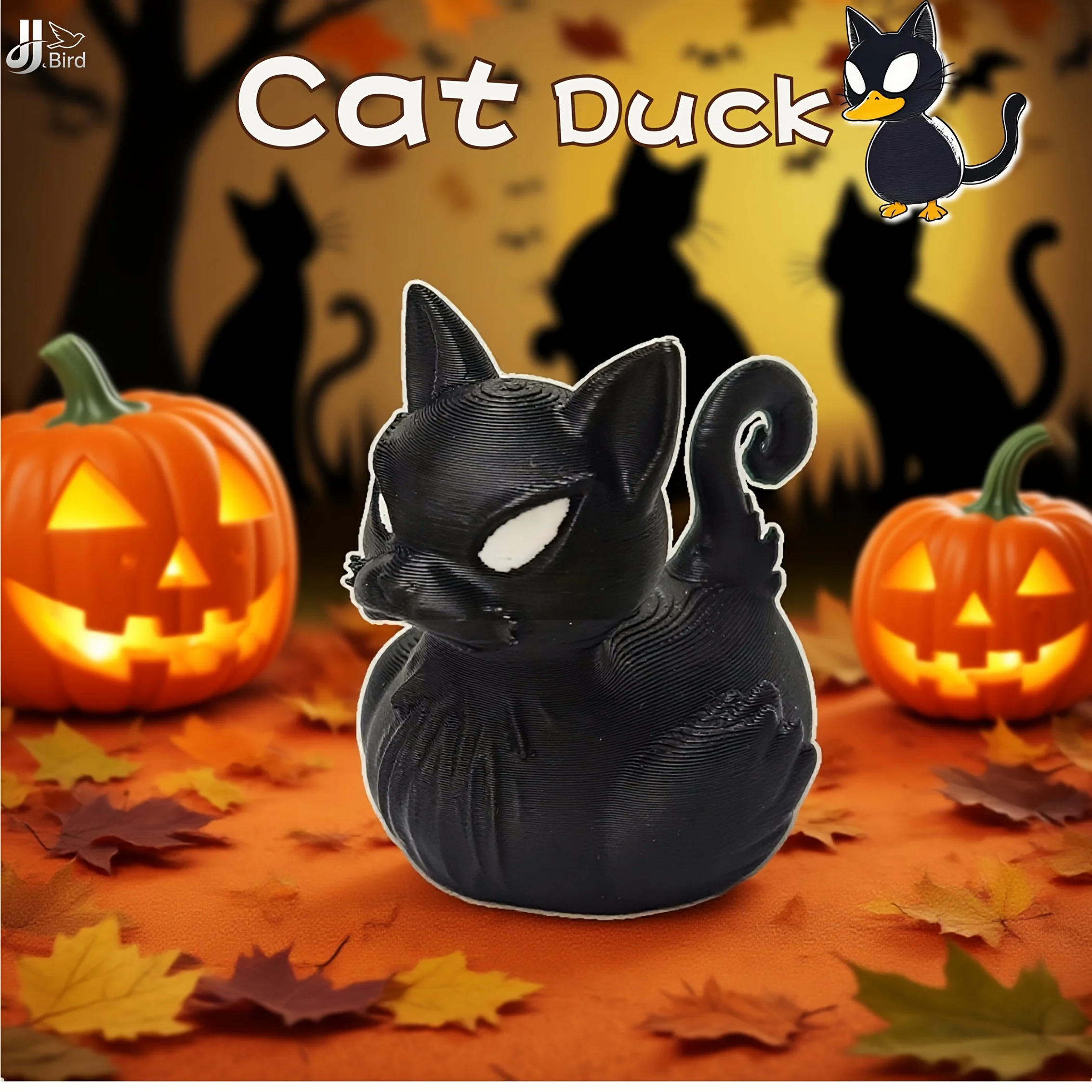 Creative cat and duck figurines! The dark and cute design, blending mysterious cats and ducklings , fills the Halloween atmosphe