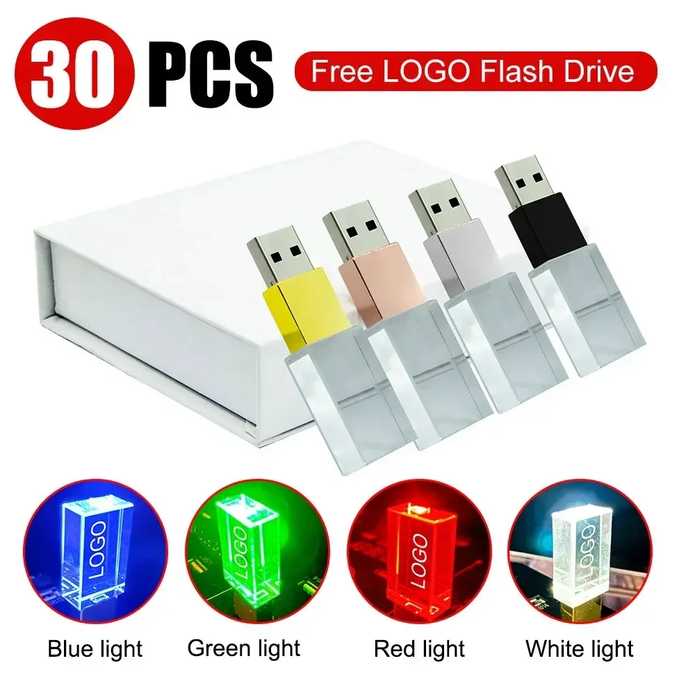 30pcs Wholesale Crystal USB2.0 Flash Drive 128G Gold Pen Drive 64G 32G Memory Stick Free 3D LOGO Wedding Gift 16G 8GB 4GB флешка