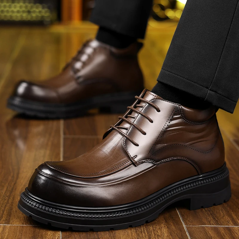 

Men's Winter Leather Shoes New Fashion Plush Warm Comfortable Anti slip Business Cotton Shoes Outdoor Casual Snow Boots Vacation