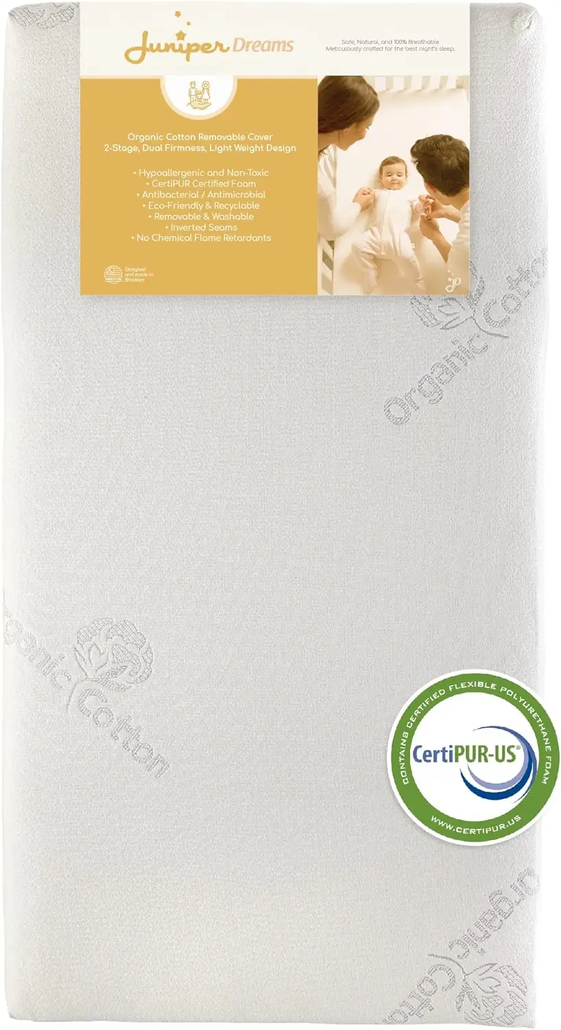 5-inch Certifirm Foam Baby Crib Mattress in a Box 2-Stage Dual Firmness for Infant to Toddler Years Hypoallergenic and Water-Rep