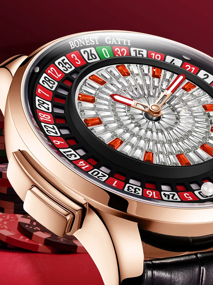 Bonest gatti relógio automático masculino 43mm relógio de pulso mecânico vidro safira luminoso diamante roleta jogo dial