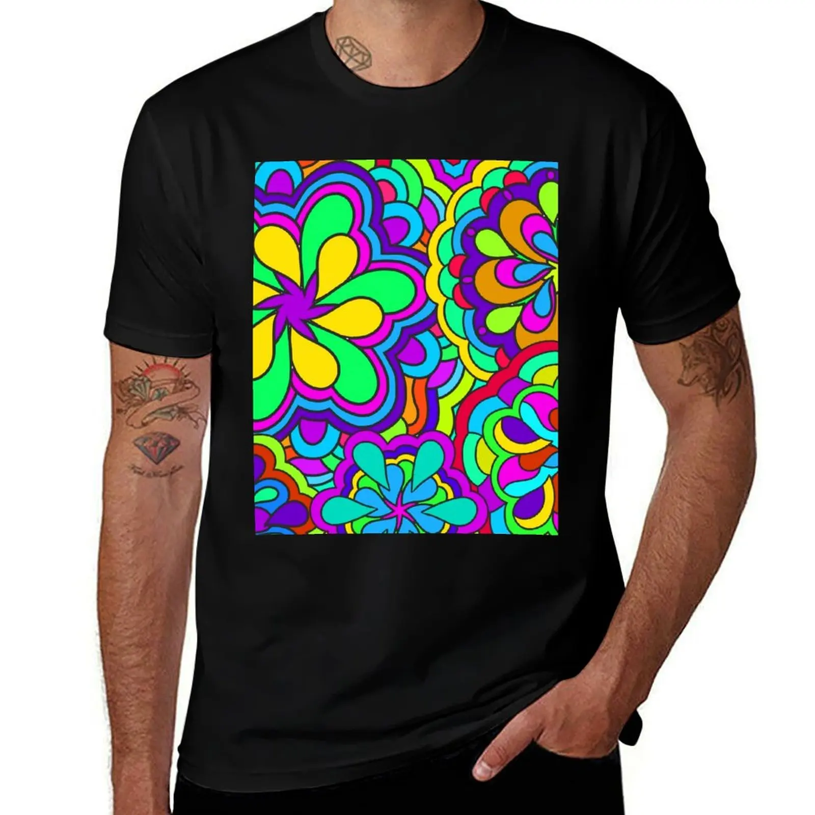 

Funky Colorful Psychedelic Retro Flower Art T-Shirt hippie clothes cute tops mens champion t shirts