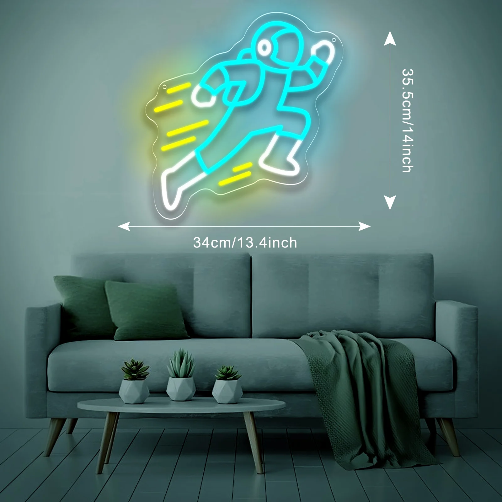 Running Astronaut Neon Light Sign LED Night Light USB Dimmable for Kids Room Space Theme Party Bedroom Bar Decor Children Gift