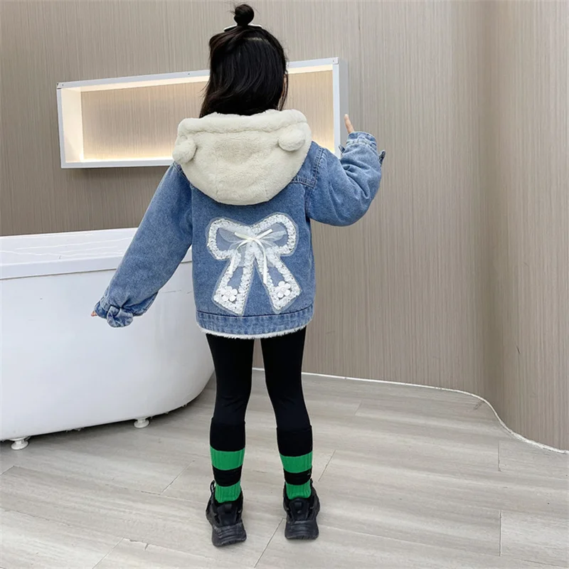 

Girls Coat Jacket Cotton Windbreak Outwear 2023 Rabbit Jean Warm Thicken Velvet Winter Skiwear Comfort School Children's Clothin