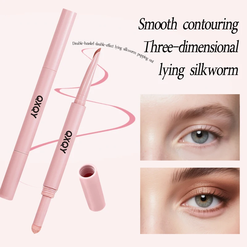 QXQY Bevel Double-Head Eye Silkworm Pen, Waterproof Non-Smudged Highlight Brightening & long-lasting Makeup Eyebrow Eyeliner