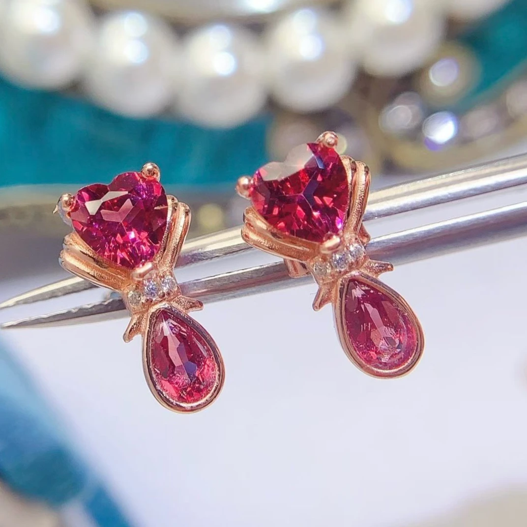 

Серьги из стерлингового серебра 925 пробы с натуральным гранатом, сертификатом, в форме сердца и груши, с бантом, изысканные ювелирные изделия для женщин