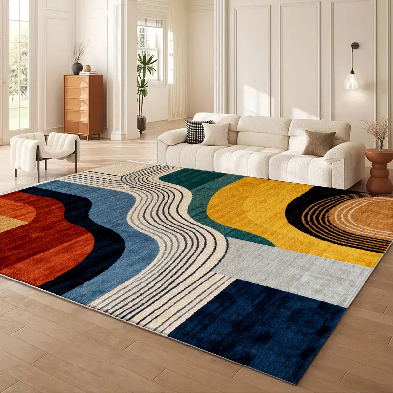 RAKKS Modern Geometric Crystal Rug - Abstract Line Art Design, Smooth Low Pile Velvet, Non-Slip for Contemporary Living Room