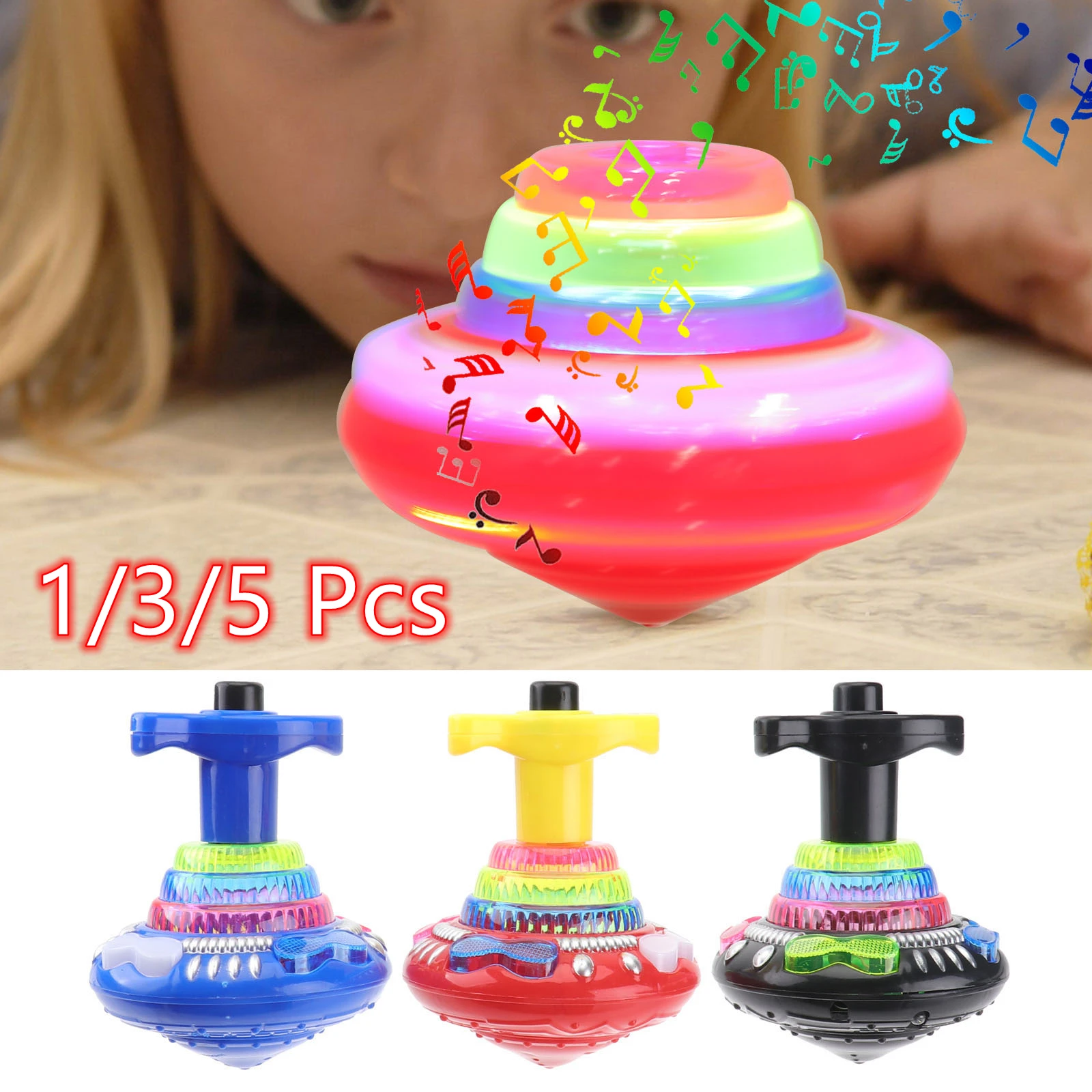 1/3/5 Pcs Light Up Flashing Music Spinning Tops Luminous Rotating Gyroscope Kids Gifts Birthday Party Favors Goodie Bag Fillers