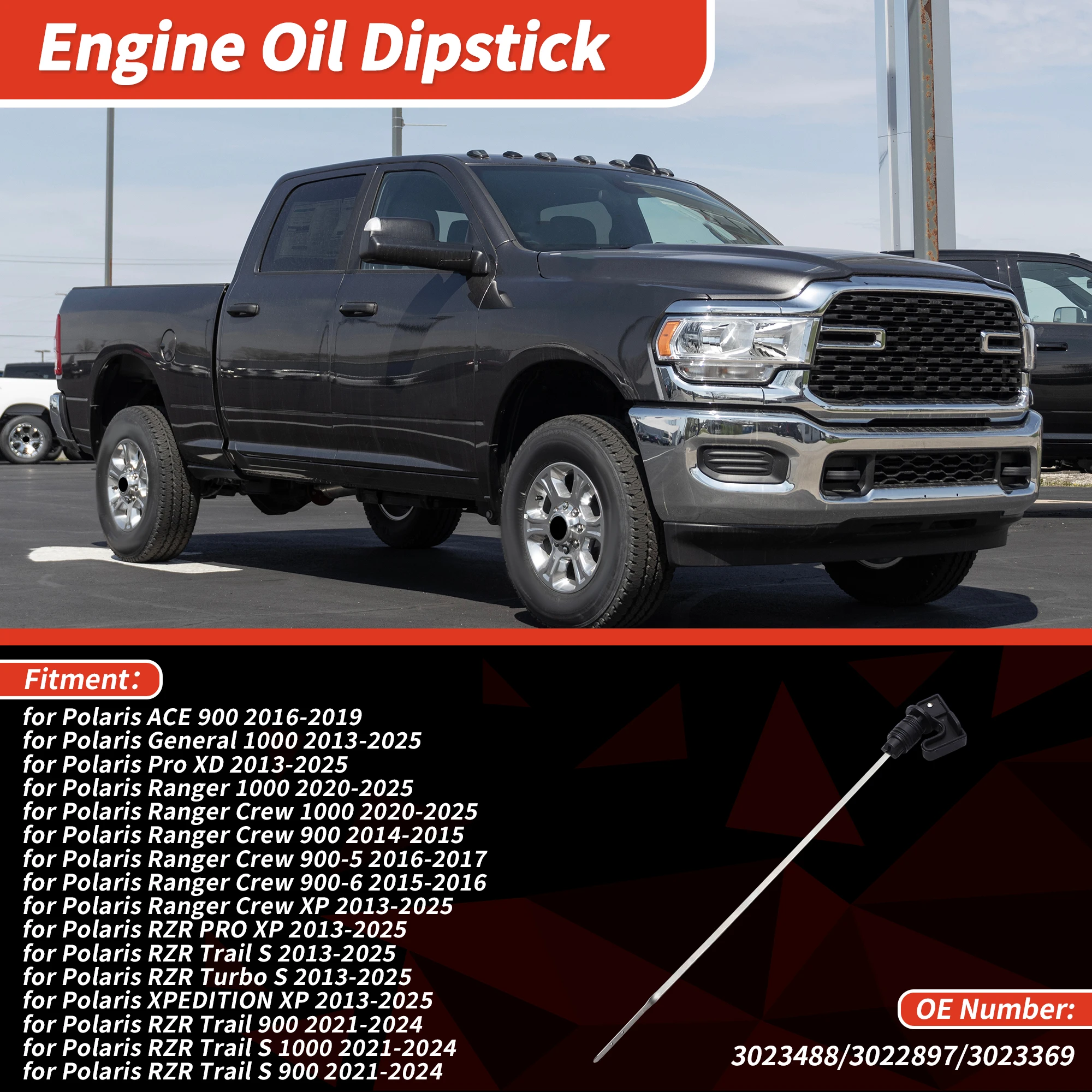 UXCELL Oil Dipstick Oil Level Dip Stick No.3023488 for Polaris ACE 900 16-19 Black 1 Pc