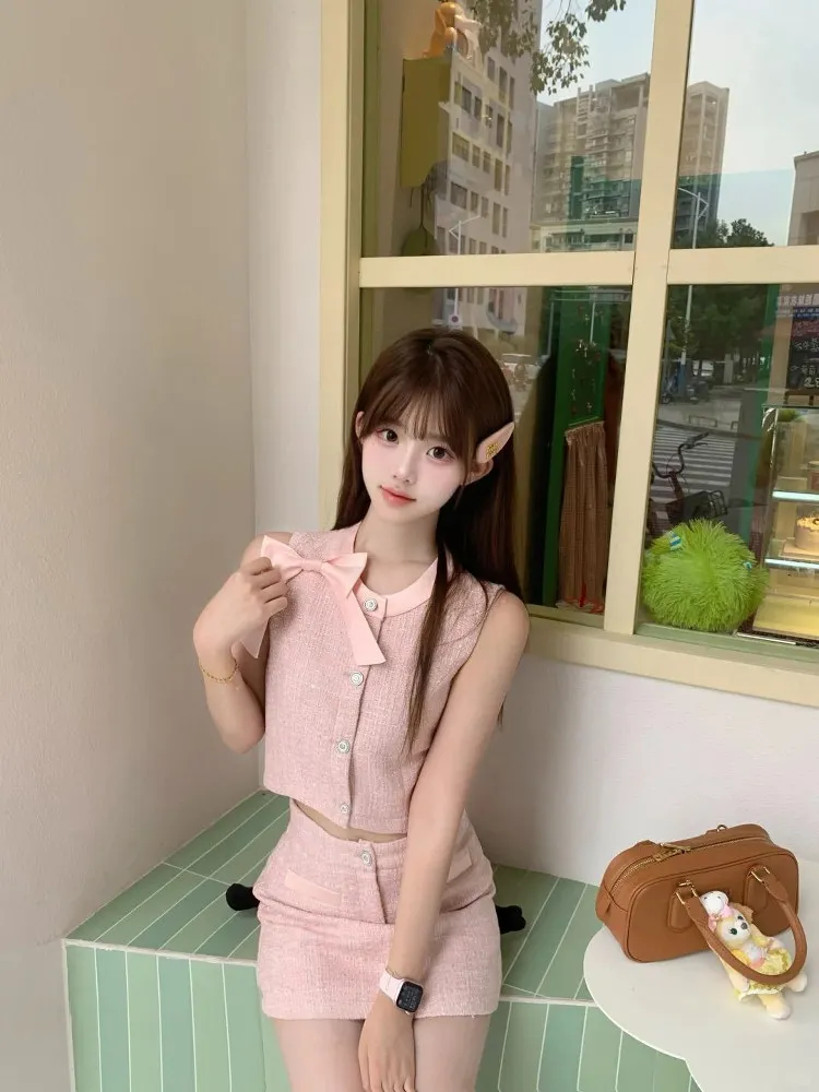 

Sweet Knot Slim Fit ort Vest Top High Waist f Skirt Women's Summer New Sle Faion Set Two Pieces Ensemble