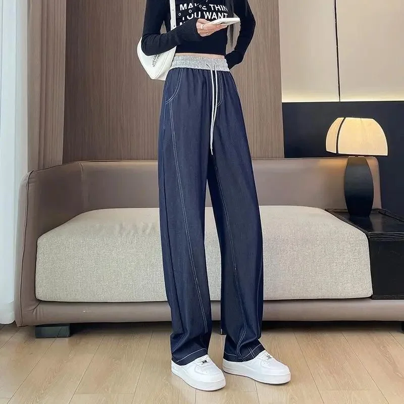 

Summer High Waist Wide Leg Jeans Women Casual Straight Soft Denim Trousers