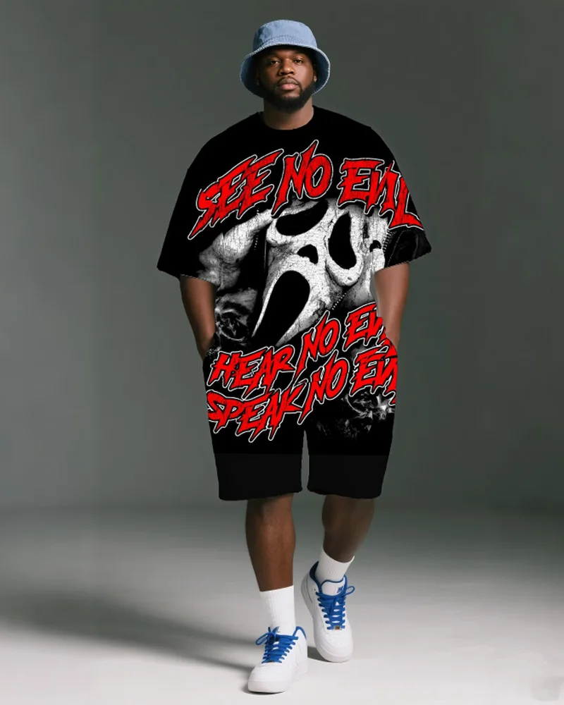 

Big & Tall S-9XL Men's Plus Size Ghost Face Short Sleeve T-Shirt and Shorts Two-Piece Set