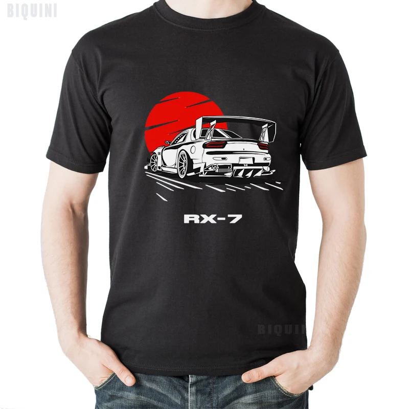 JDM T Shirt Car Drift RX-7 Sundown Tops Male Manga Print Cotton Summer Casual Graphic Tee EU Size Japanese Style Unisex Harajuku