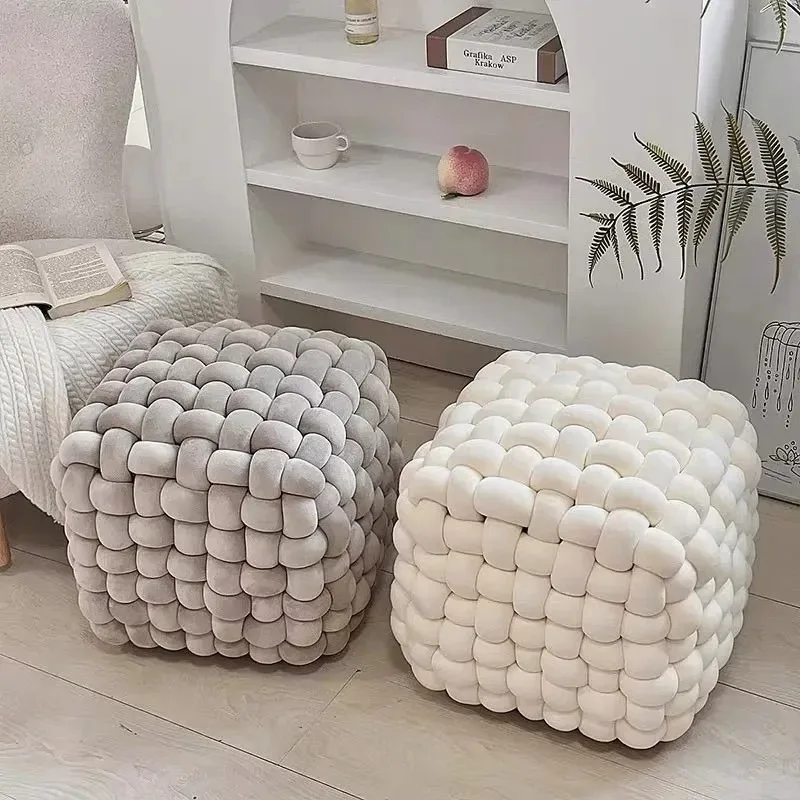 

Handmade Cube Stool Handmade Bedhead Dressing Stool Table Extra Thick Cloud Knitted Furniture Seat Puffs