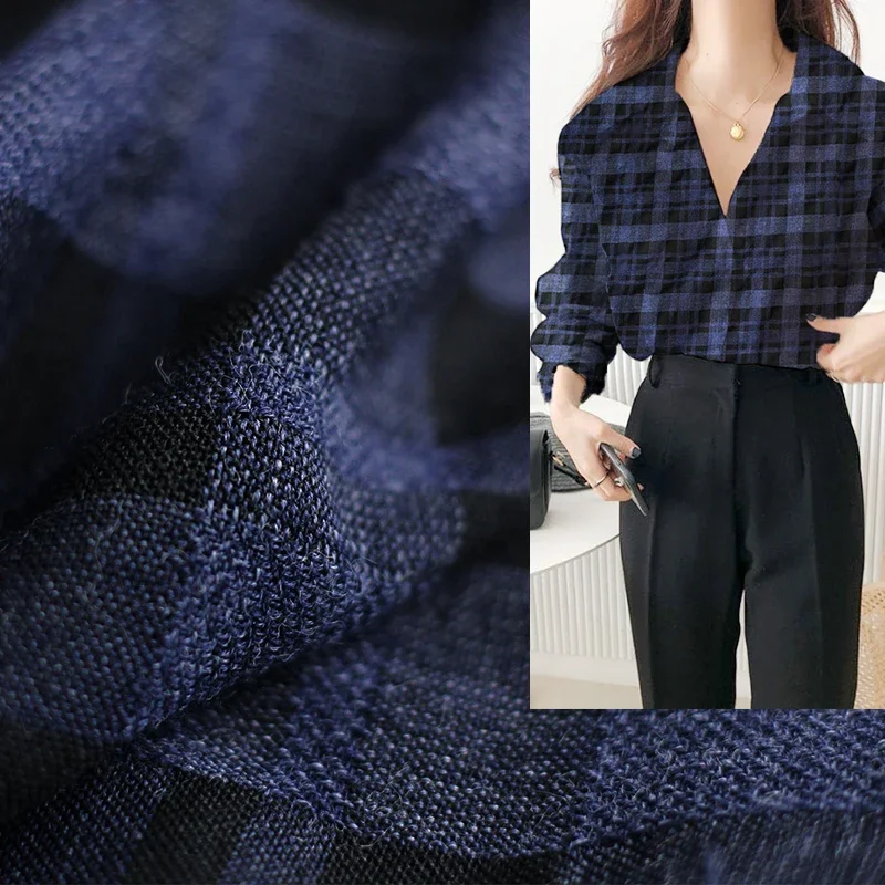 Redraspberry 145cm Blue Black Plaid Thin Soft Wool Fabrics Garment Material Women Shirts DIY Sewing Tailor Cloth Freeshipping