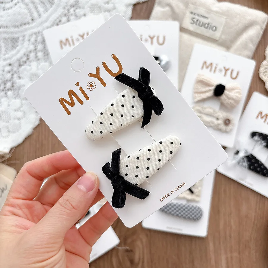 2Pcs/set Elegant Lace Bow Baby Hair Clips Fashion Korean Style Girls Students Hairpin Headwear Black White Kids Accessories