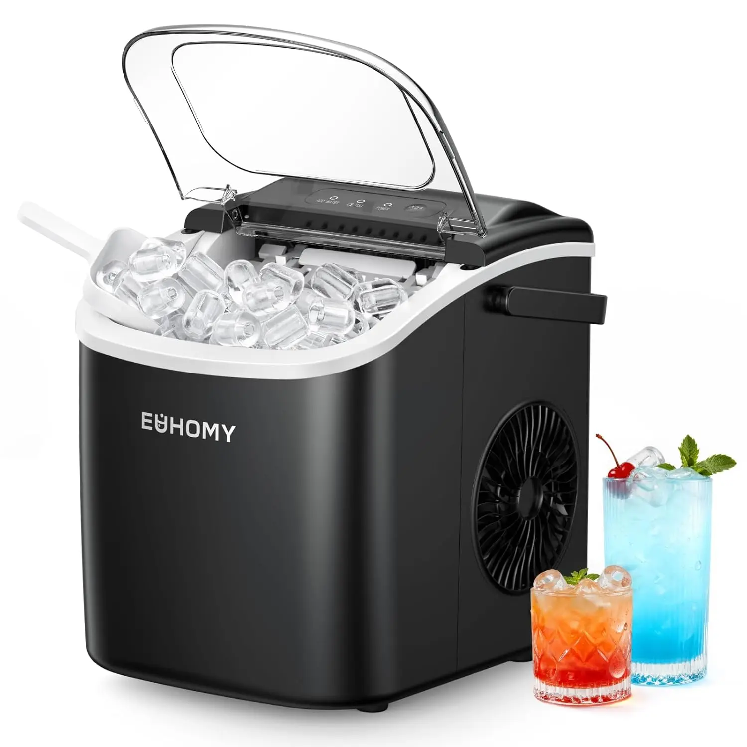 Countertop Ice Maker Machine with Handle, Portable and Auto-Cleaning, 26 lbs in 24 Hours, 9 Ice Cubes Ready in 6 Minutes, Basket and Scoop Included, for Home Kitchen Camping RV, Black