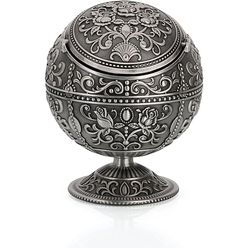 

Portable Push Down Metal Ashtray with Lid, Suitable for Indoor or Outdoor Use, Unisex Vintage Style