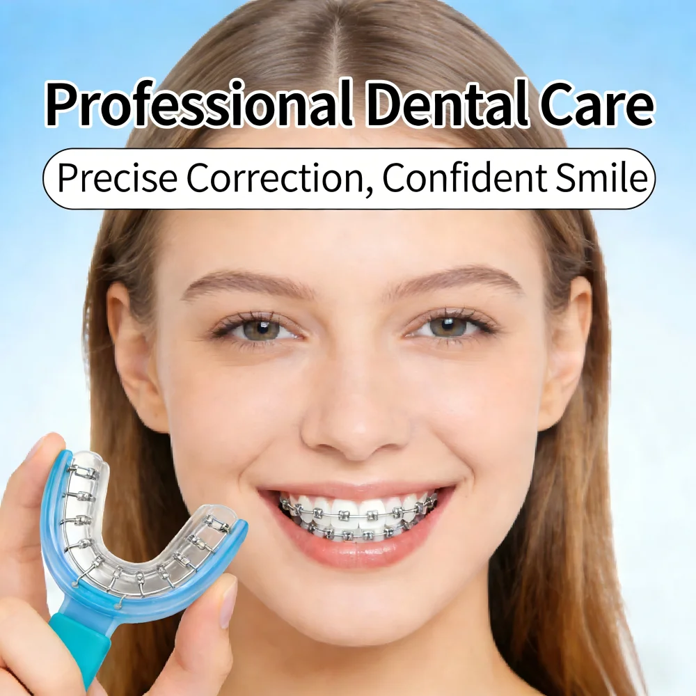 

1 пара красочных накладных брекетов с металлическими проволочными лигатурными кольцами, временный аксессуар для зубов с эффектом блеска