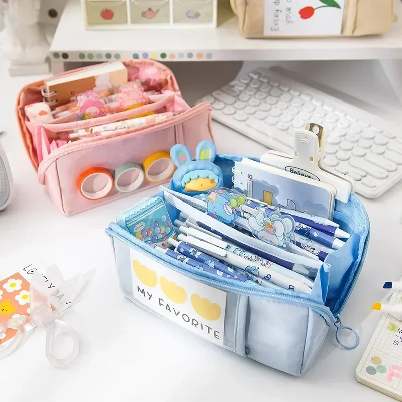 Large Capacity School Pencil Case Kawaii Waterproof Pencil Bag Korean Stationery Back To School Storage Pouch Office Supplies