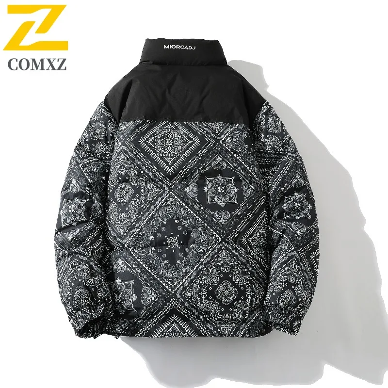 COMXZ Men Down Jacket Stand Collar 90 Percent White Duck Down Warm Parka Premium Travel Print Design Lightweight Winter Coat