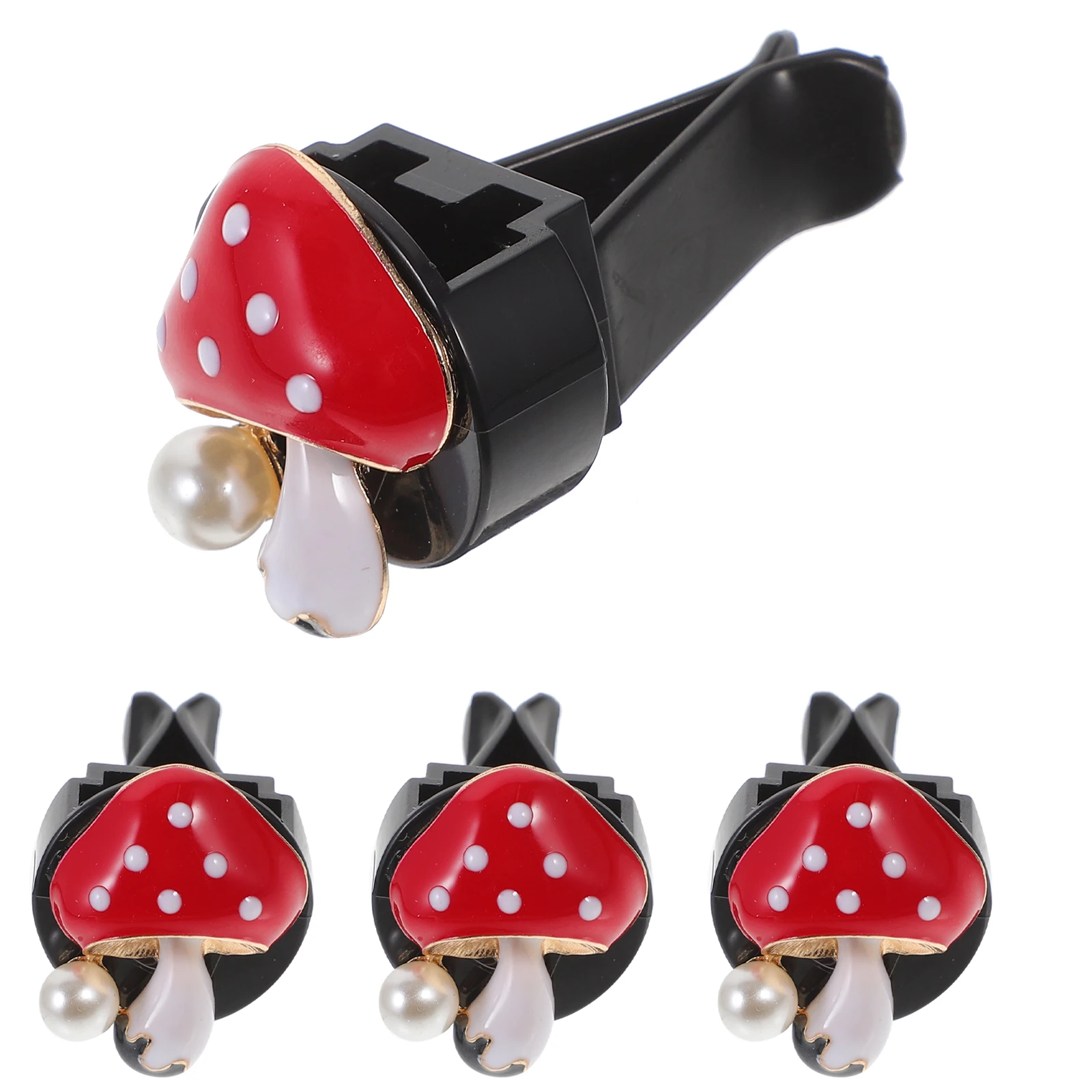 

4Pcs Red Mushroom Shaped Car Air Freshener Clip Zinc Alloy Vehicle Aroma Decor Dashboard Accessories