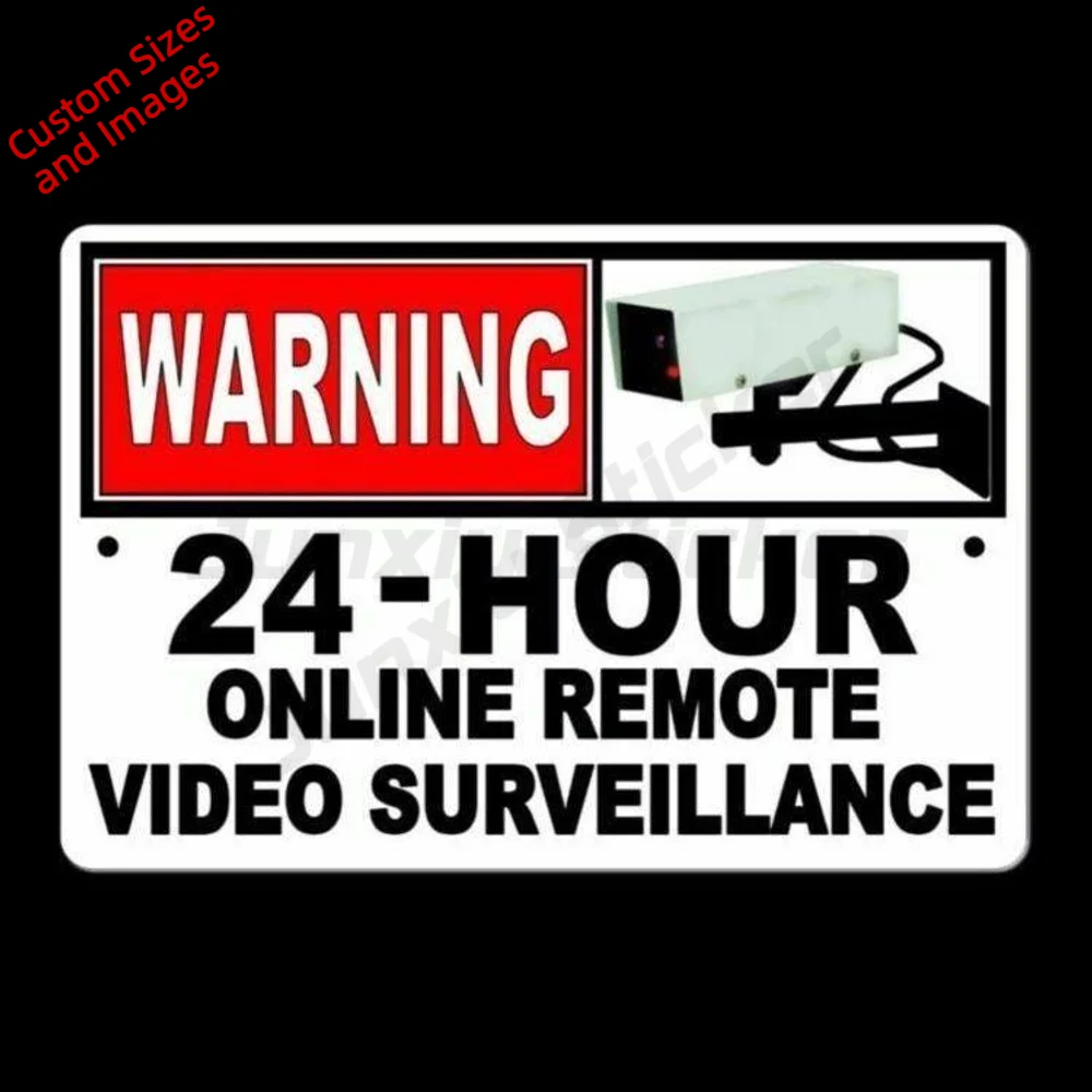 Warning 24 Hour Online Video Surveillance Camera Security CCTV Vinyl Decal For Gate Waterproof UV Protection Sticker Notice