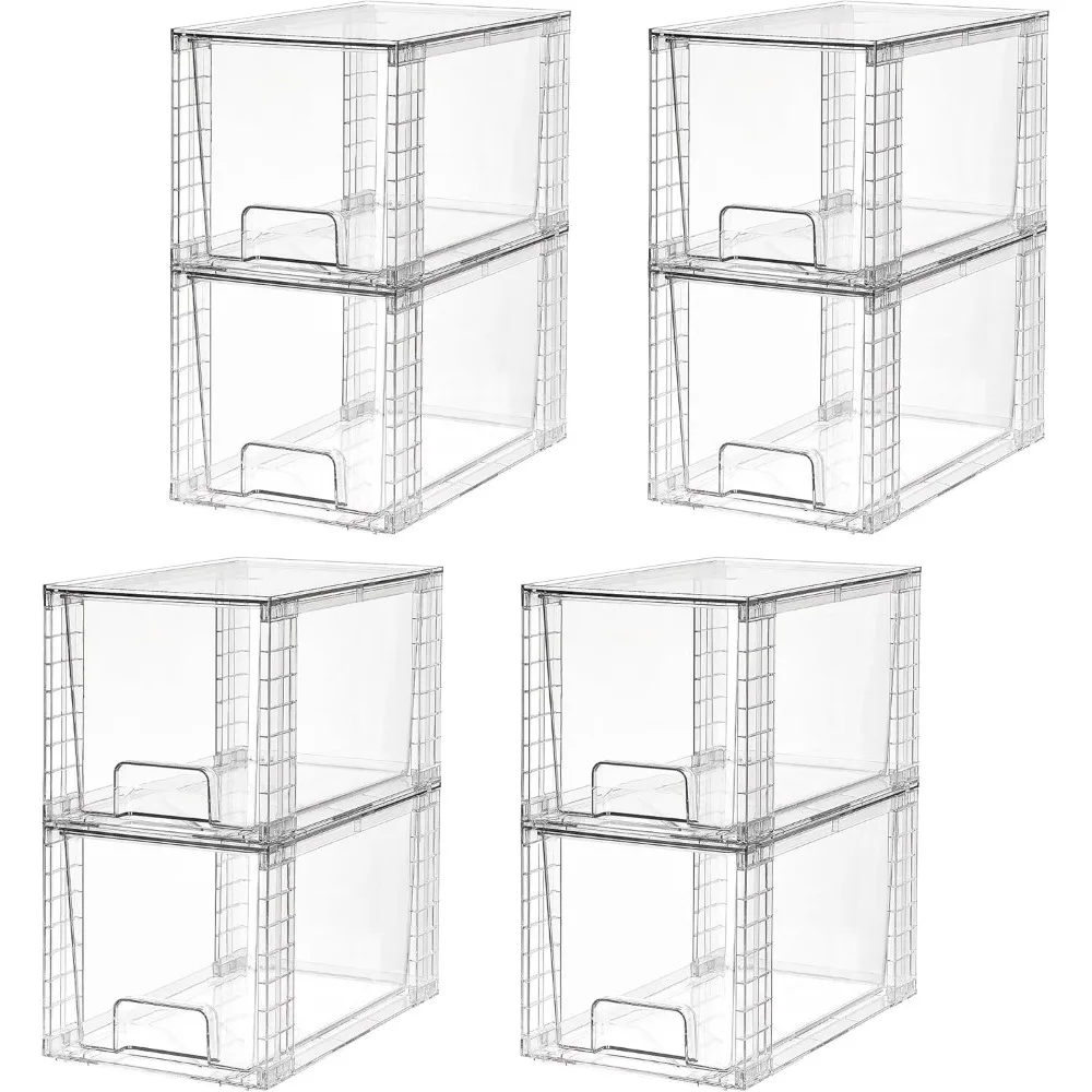 

8 Pack Large Stackable Storage Drawers,Clear Acrylic Drawer Organizers with Handles, Easily Assemble for Fridge, Bathro
