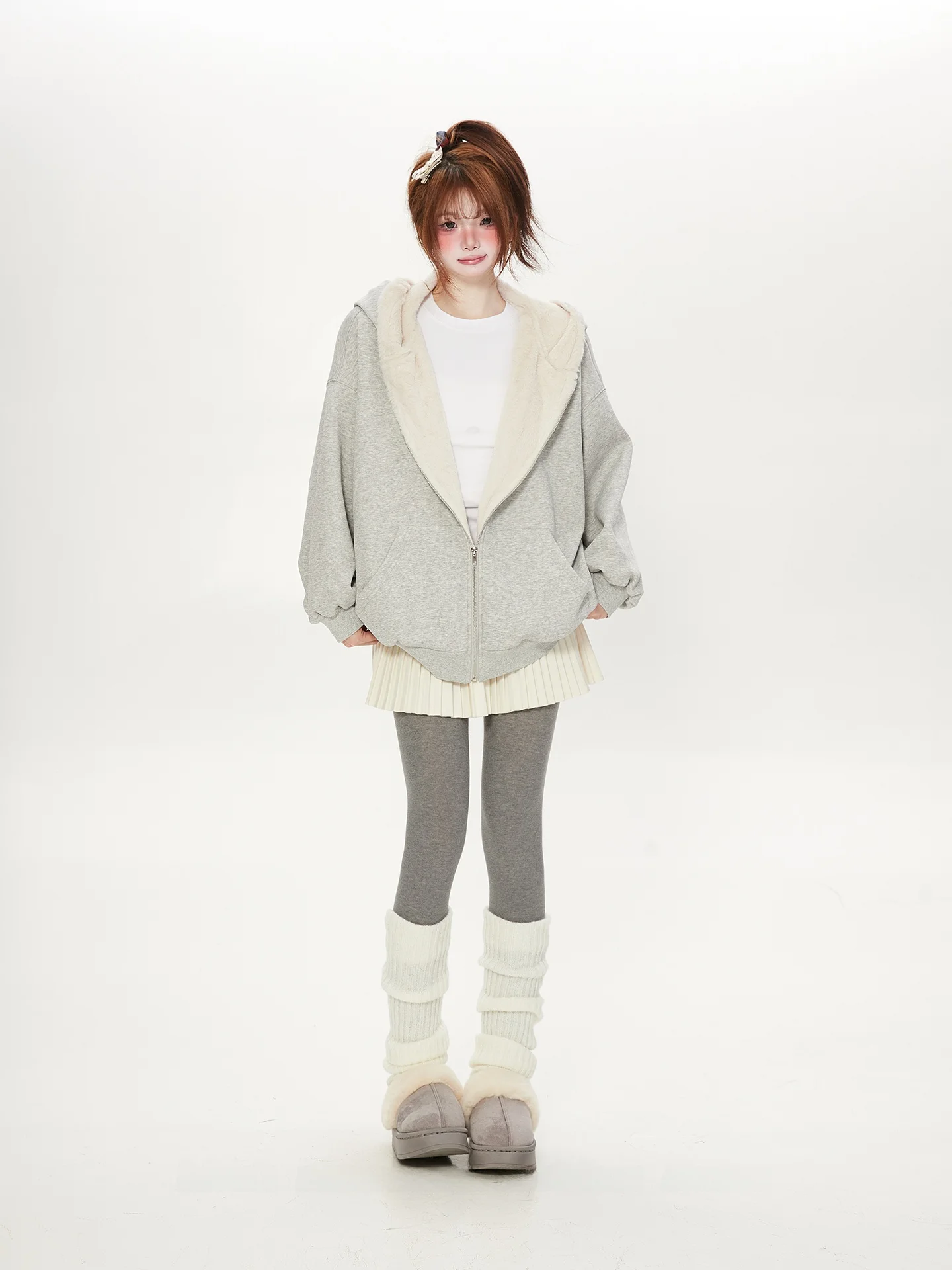 

Корейский универсальный теплый кардиган-толстовка с капюшоном на флисовой подкладке для женщин, осенне-зимний, свободный крой, очень милый, Mountain Eag