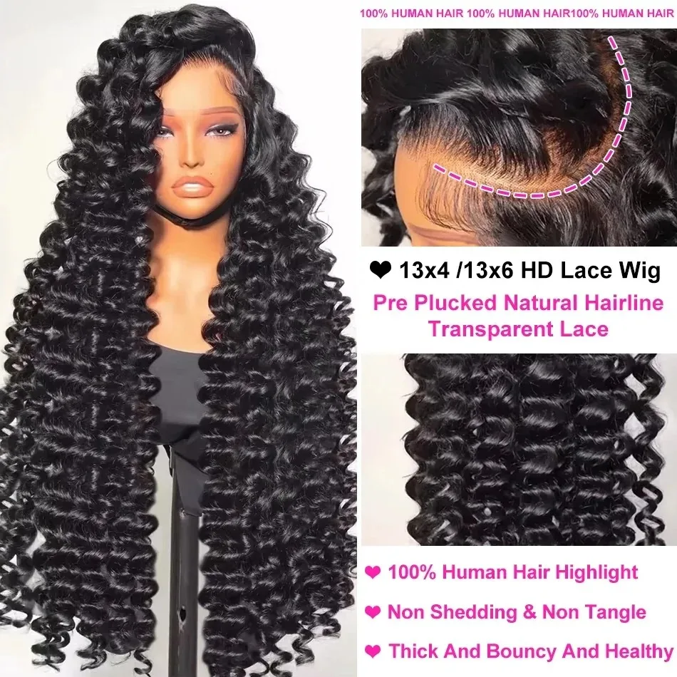 Mossily 250 Density Curly 13x6 HD Lace Frontal Human Hair Wigs 40 Inch Brazilian Loose Deep Wave 13x4 Lace Front Wig For Women image 2