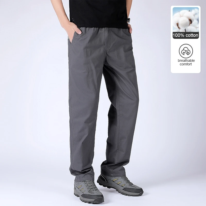 Premium 100% cotone non stirabile traspirante primavera autunno elastico cargo dritto moda casual sport pantaloni lunghi larghi pantaloni da uomo
