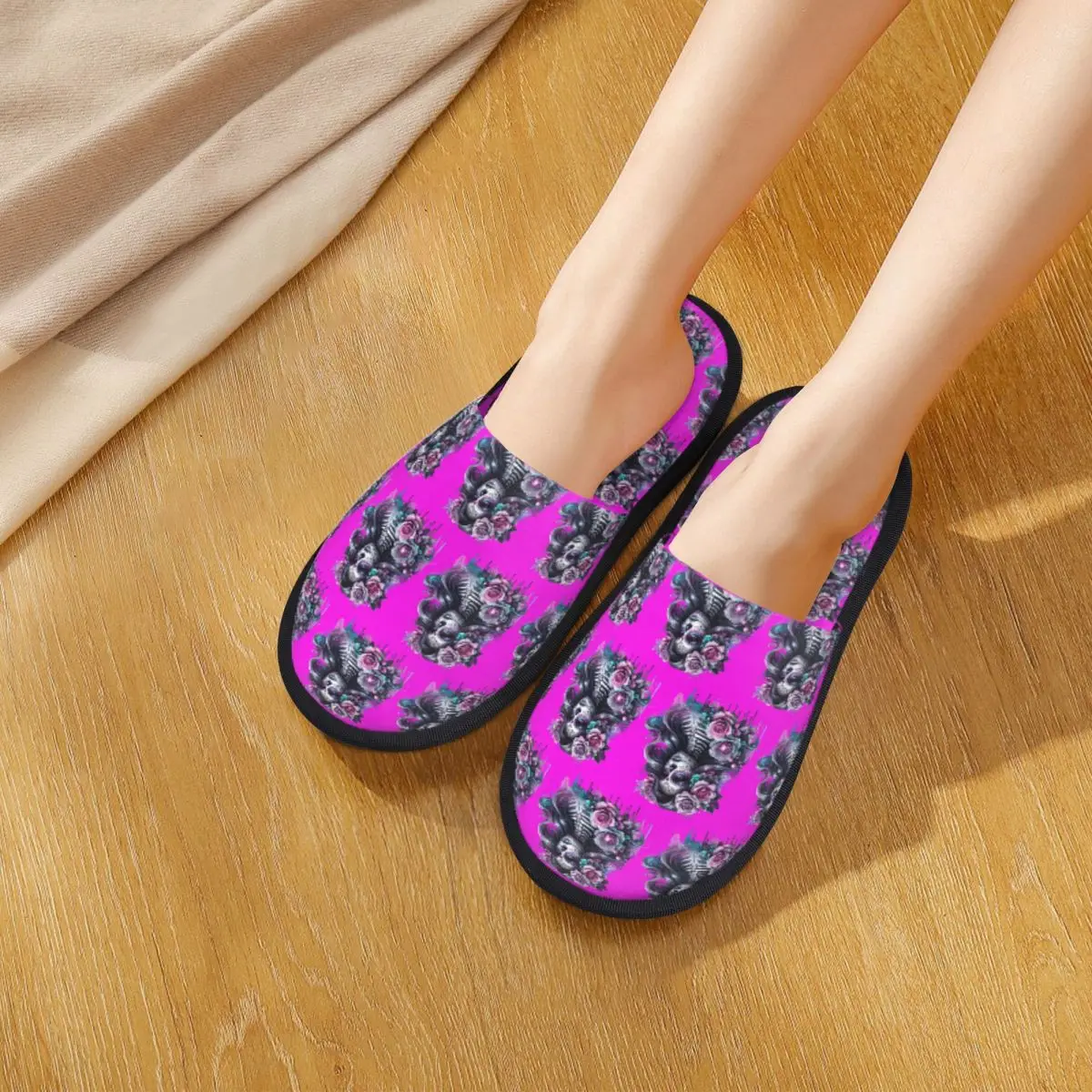 Custom Gothic Day Of The Dead Girl With Roses Skull Slippers Memory Foam Warm Soft Women House Slipper Indoor Cozy Shoes