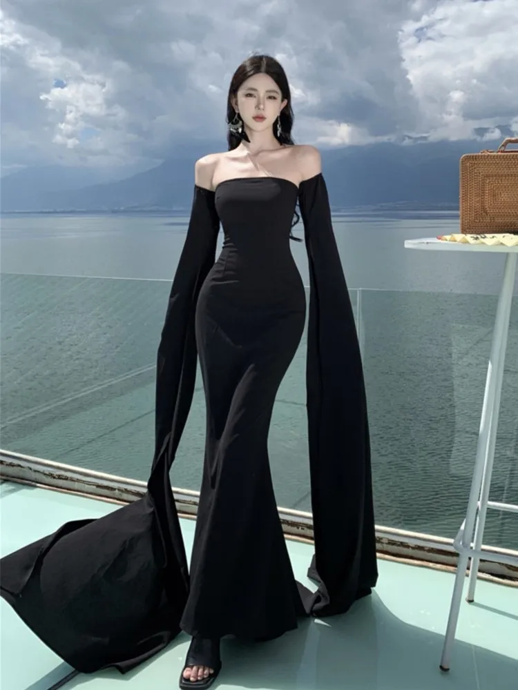 Elegant Sexy Designer Evening Party Dresses Bodycon Hollow Out Backless Wedding Robe Women Summer Solid Formal Occasion Dress