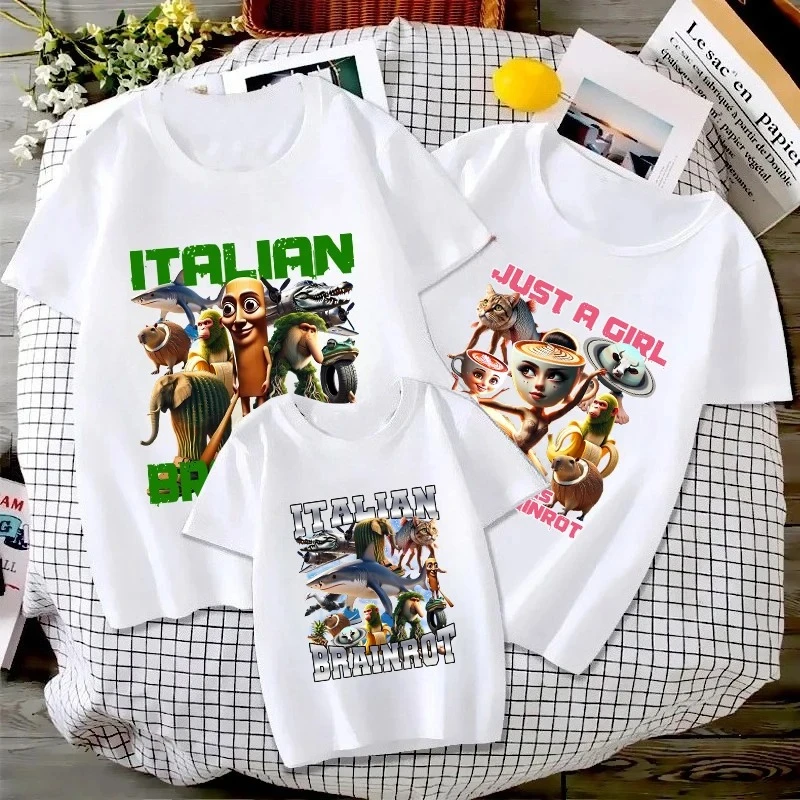 

Italian Brainrot T Shirt Kid Father Mother Fashion Casual Cartoon T-Shirts Men Teen Boy Loose O-Neck Short Sleeve Summer Clothes