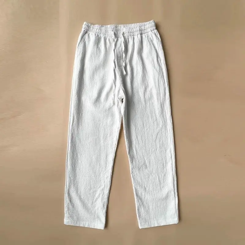

High-End Linen Men's Summer Thin New Chinese Sle Cotton Linen Long Casual Pants Loose Straight Leg Pants in White