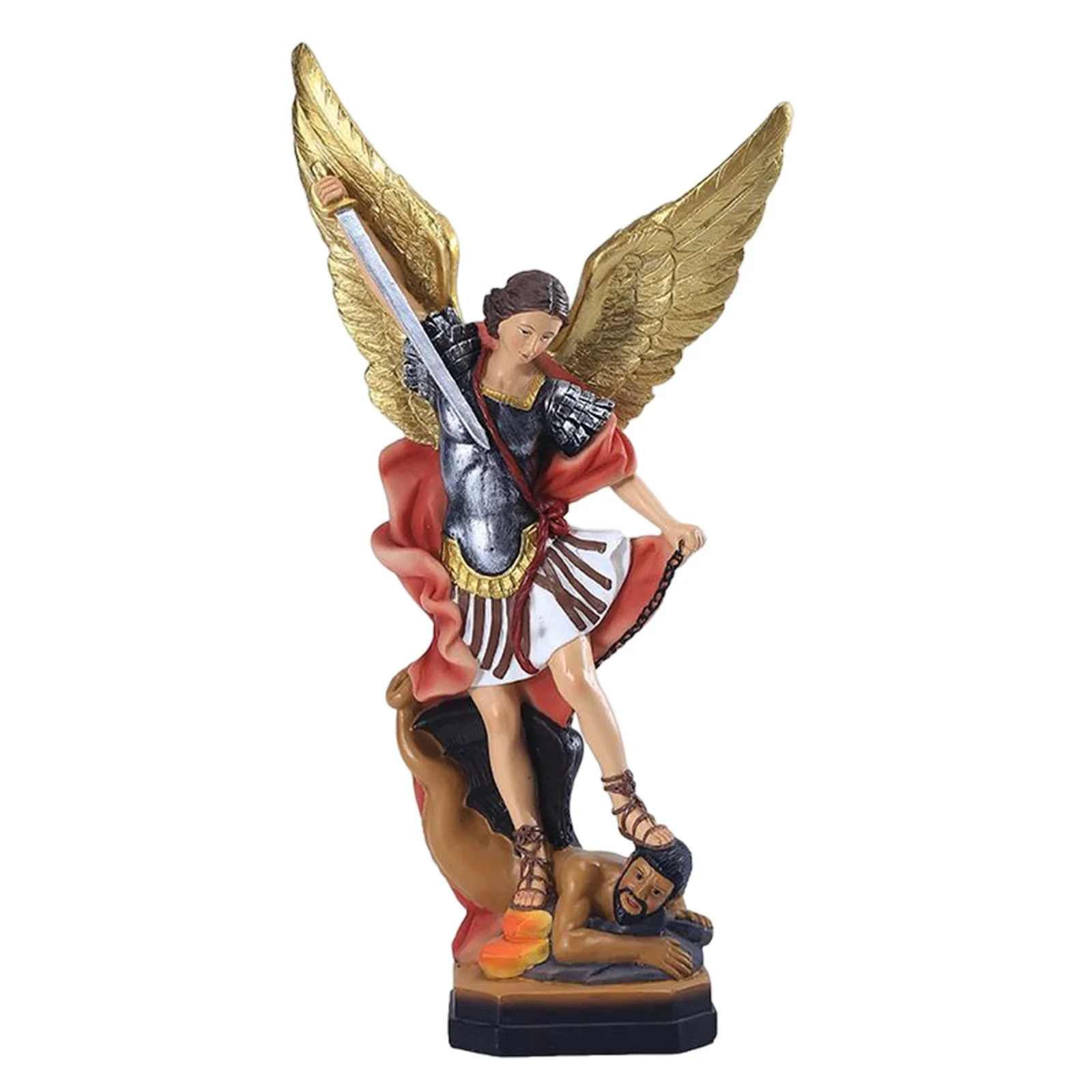 Saint Michael Statue Angel Decoration Archangel Defeated Lucifer Tramples Demon Figurine The Colored Catholic Religious Gift