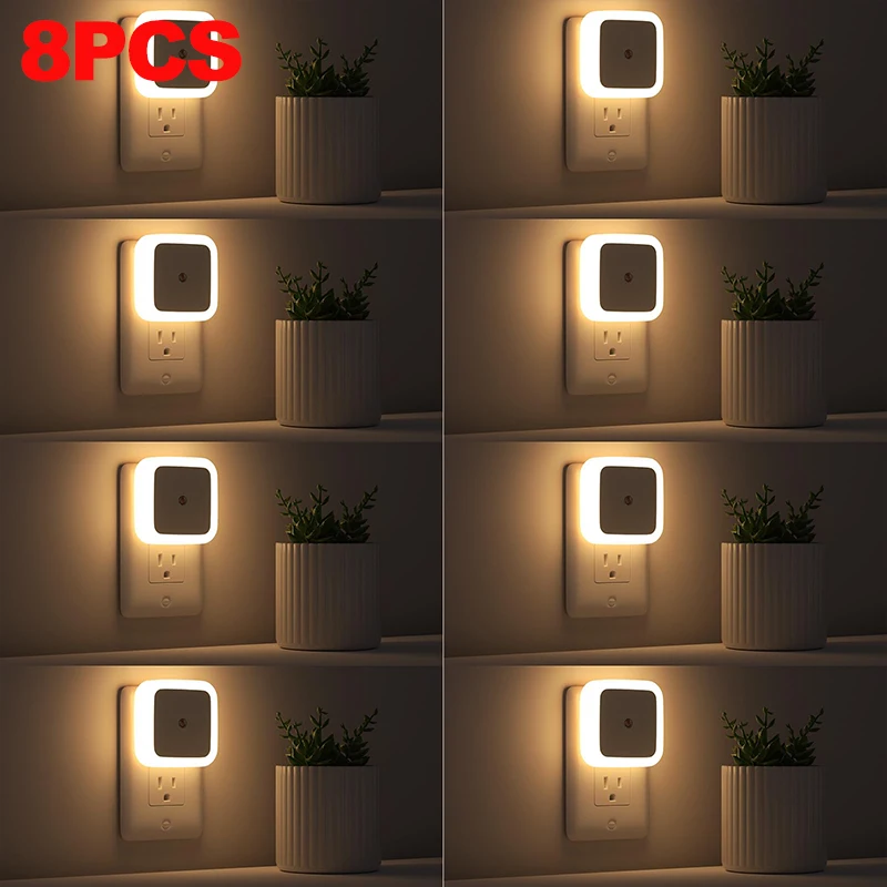 1–8 Stück LED-Nachtlichter, an der Wand stecken, intelligenter dunkler Sensor, automatische Flur-Plug-in-Lichter, Schlafzimmer, Badezimmer, Toilette, Treppen, Küche